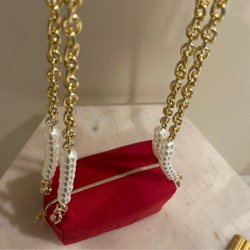 Christian Dior red canvas cosmetics bag to shoulder bag